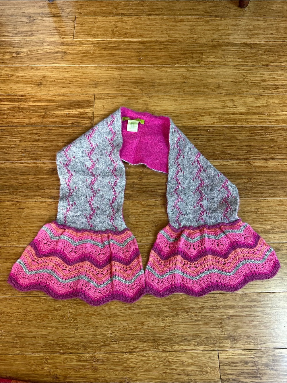 SIGRID OLSEN Women Twee Pink Grey Coquette Wool Ruffle Knit Scarflette